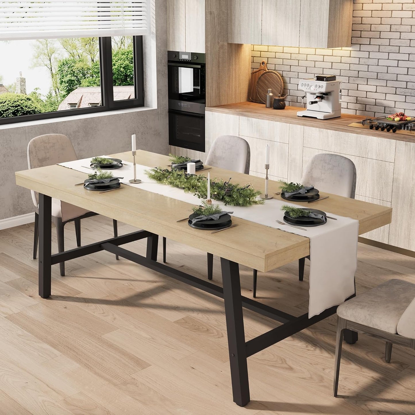 GarveeHome Industrial Dining Table for 6-8 People, 70.87" Long Wooden Kitchen Table with Sturdy Metal Frame & Rustic Brown Finish (Brown, 70.87" Long)