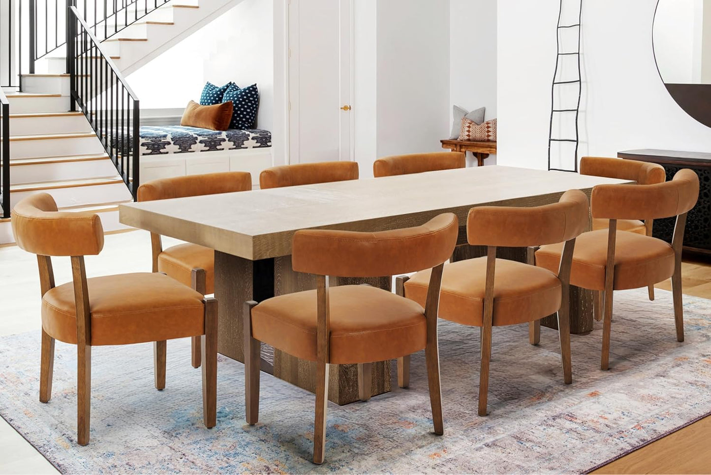 Faux Leather Dining Chairs Set of 4 Upholstered Kitchen & Dining Room Wooden Chairs Mid Century Modern Dining Chairs Low Back, Beige