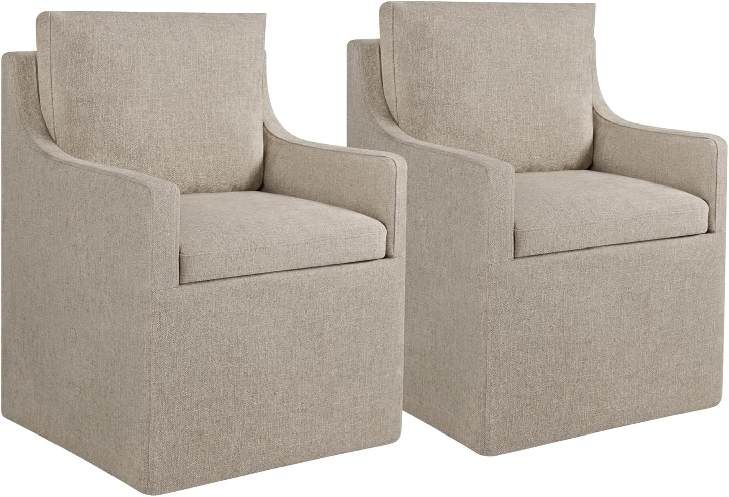 Upholstered Dining Chairs with Casters No Assembly Modern Accent Armchair with Rollers for Diningroom Bedroom Livingroom Reading Room,Cream,2 Boxs