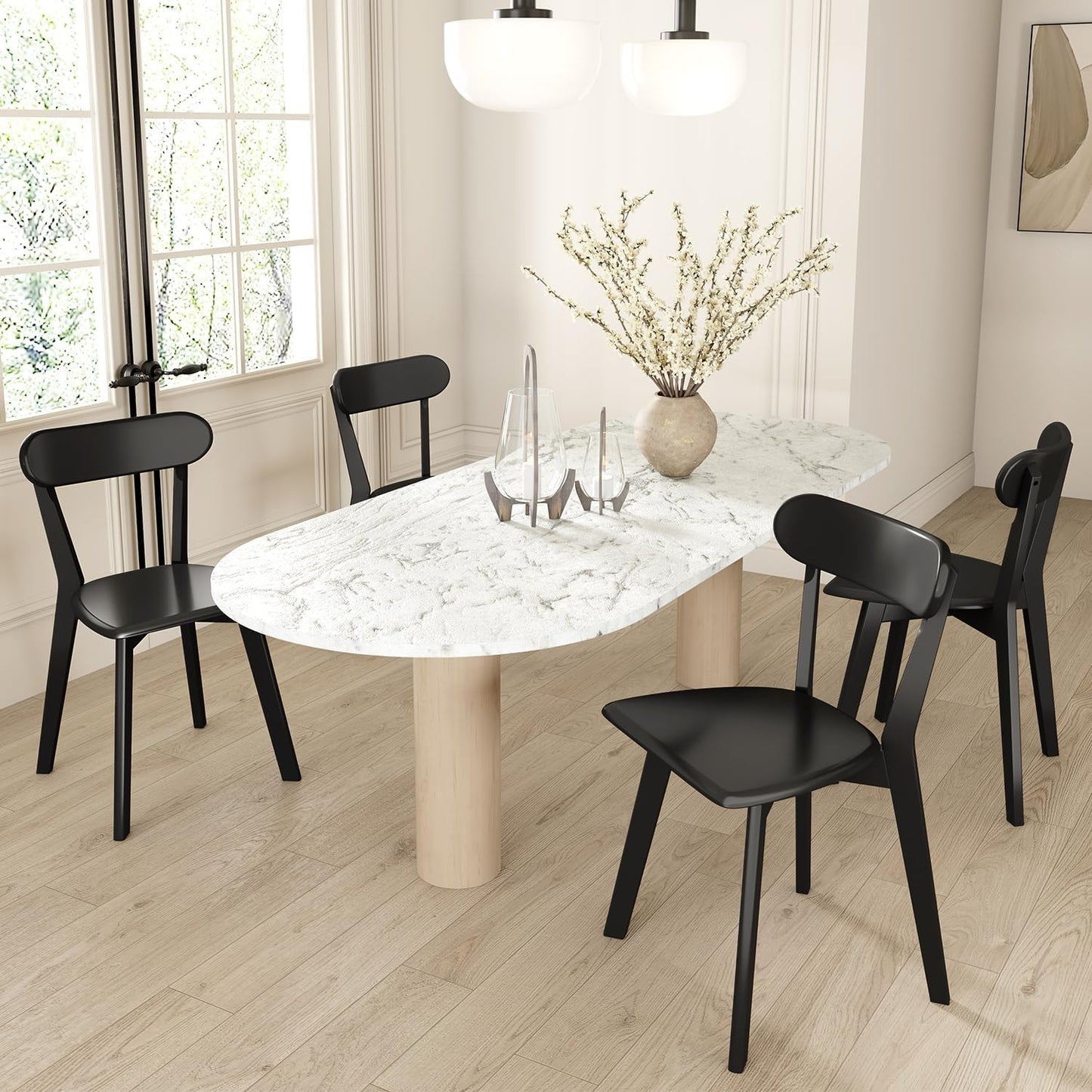 DELAVIN Soild Wood Dining Chairs Set of 6, Mid Century Oak Wood Kitchen Chairs, Vintage Dining Room Chairs Set Suitable for Kitchen, Walnut