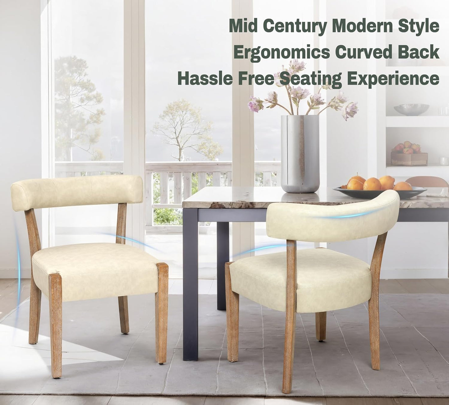 Faux Leather Dining Chairs Set of 4 Upholstered Kitchen & Dining Room Wooden Chairs Mid Century Modern Dining Chairs Low Back, Beige