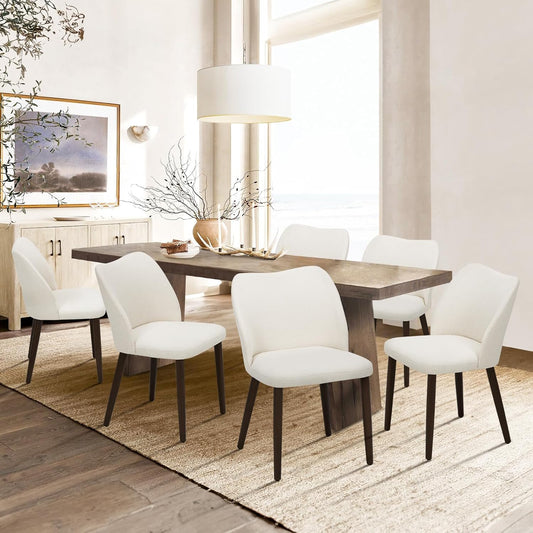 COLAMY Upholstered Dining Chairs Set of 6, Modern Fabric Dining Room Kitchen Side Chair with Padded Seat and Wood Legs for Restaurant/Cafe, Beige