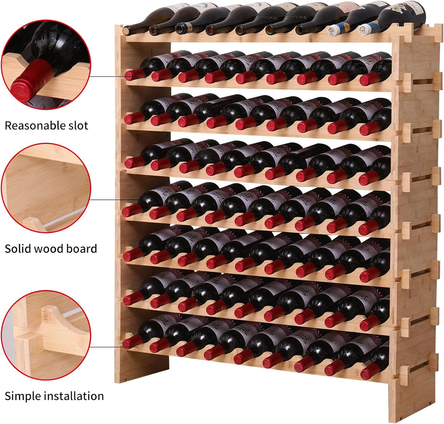 Wine Rack Bamboo Wood Stackable Storage Freestanding Wooden Wine Rack Wine Cooler 72 Bottle and 90 Bottle (72 Bottle)