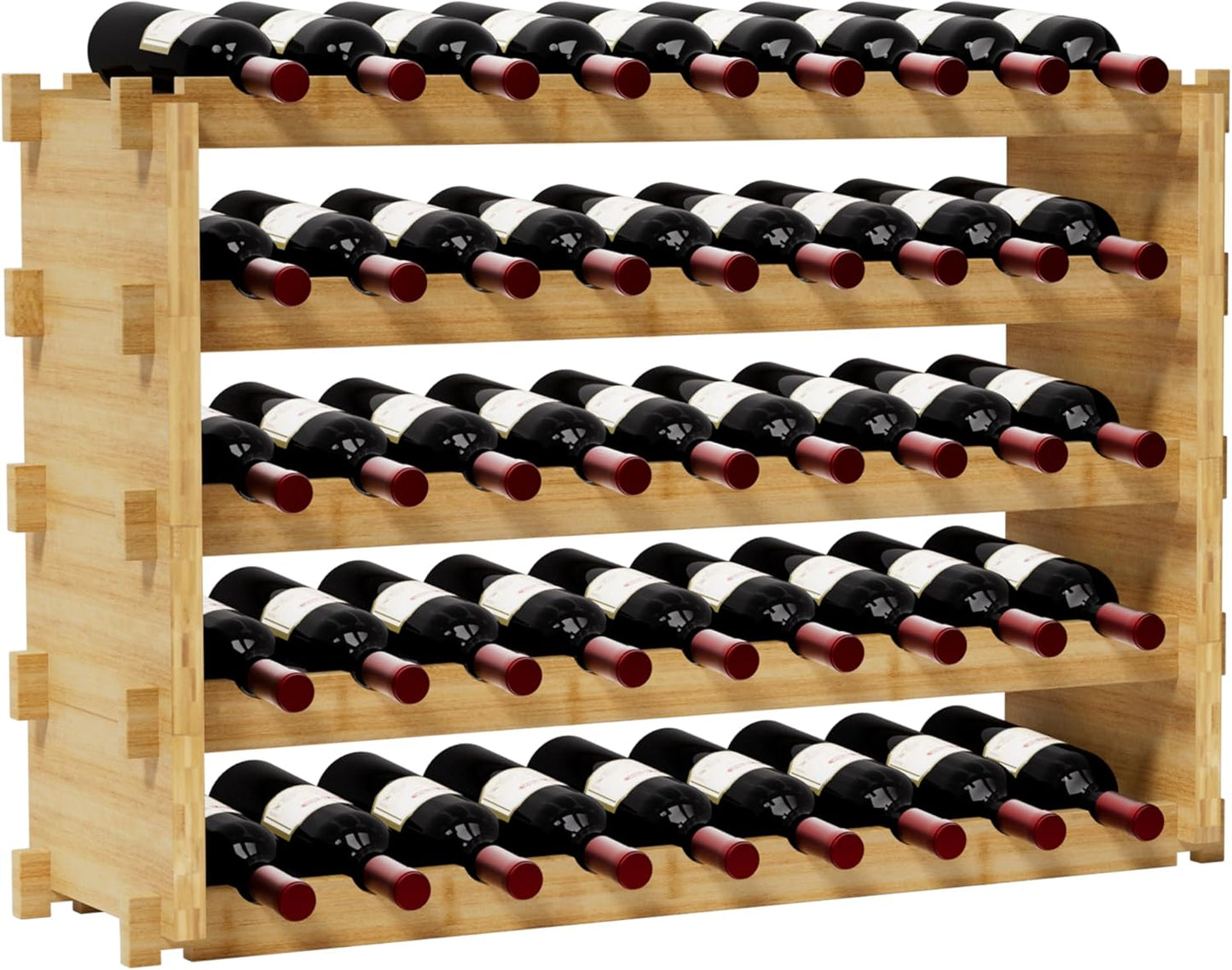 Finnhomy Wine Rack 45-Bottle 5-Tier Natural Bamboo Display Wine Storage Shelves Stackable Wine Bottle Holder