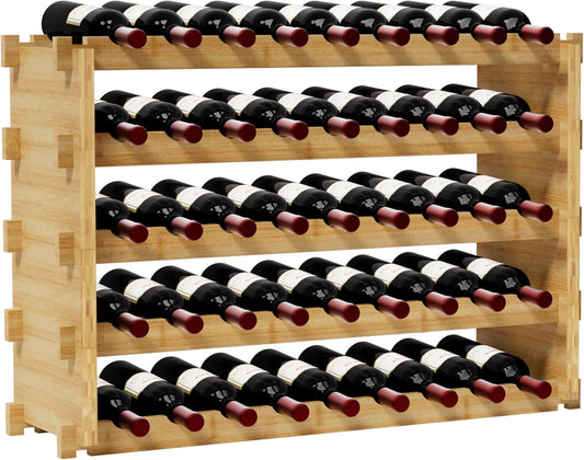 Finnhomy Wine Rack 45-Bottle 5-Tier Natural Bamboo Display Wine Storage Shelves Stackable Wine Bottle Holder