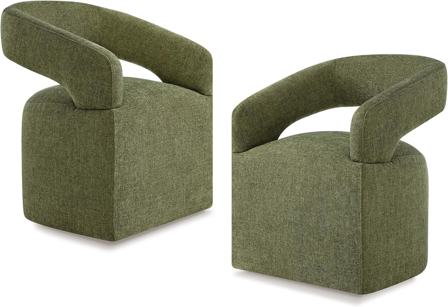 Upholstered Dining Chairs with Casters Modern Barrel Side Armchair with Rollers for Diningroom Bedroom Livingroom Reading Room, Linen, 4PCS