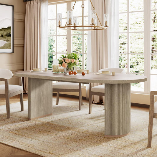 Christopher Knight Home Lancas Modern Minimalist Wooden Indoor Dining Table, Oval Top Dining Table Set for 6, Pedestal Dining Room/Kitchen Table, Ideal for Restaurant/Family Gatherings, Light Ash