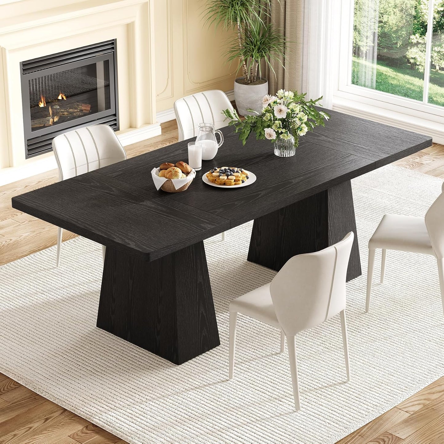 LITTLE TREE Dining Table for 6 People, Wooden Dining Table, Rectangle Table with Heavy Duty Legs, Modern Dining Table for Kitchen, Dining Room, Light Brown